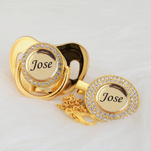 Load image into Gallery viewer, MIYOCAR Personalized any name can make gold bling pacifier and pacifier clip BPA free dummy bling unique design P8