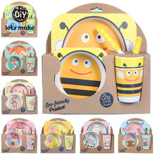 Load image into Gallery viewer, Let's Make Baby Bamboo Bowl+Spoon+Fork Feeding Food Tableware Set Cartoon Aniaml Bee Kid Dishes Bamboo Feeding Bowl Dinner Plate