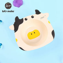 Load image into Gallery viewer, Let's Make Baby Bamboo Bowl+Spoon+Fork Feeding Food Tableware Set Cartoon Aniaml Bee Kid Dishes Bamboo Feeding Bowl Dinner Plate