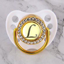 Load image into Gallery viewer, Luxury Glam Crystal White Bling Pacifier 26 Initial Letters Available Handmade Rhinestones Baby Dummy Wholesale