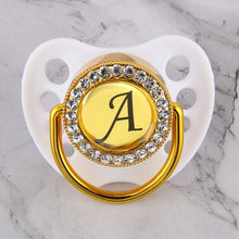Load image into Gallery viewer, Luxury Glam Crystal White Bling Pacifier 26 Initial Letters Available Handmade Rhinestones Baby Dummy Wholesale