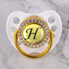 Load image into Gallery viewer, Luxury Glam Crystal White Bling Pacifier 26 Initial Letters Available Handmade Rhinestones Baby Dummy Wholesale