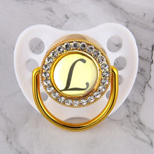 Load image into Gallery viewer, Luxury Glam Crystal White Bling Pacifier 26 Initial Letters Available Handmade Rhinestones Baby Dummy Wholesale