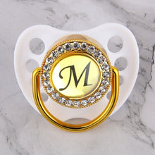 Load image into Gallery viewer, Luxury Glam Crystal White Bling Pacifier 26 Initial Letters Available Handmade Rhinestones Baby Dummy Wholesale