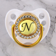 Load image into Gallery viewer, Luxury Glam Crystal White Bling Pacifier 26 Initial Letters Available Handmade Rhinestones Baby Dummy Wholesale