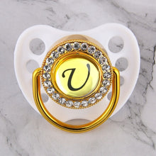 Load image into Gallery viewer, Luxury Glam Crystal White Bling Pacifier 26 Initial Letters Available Handmade Rhinestones Baby Dummy Wholesale
