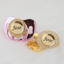 Load image into Gallery viewer, MIYOCAR Personalized any name can make gold bling pacifier and pacifier clip BPA free dummy bling unique design P8
