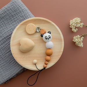 1PC Baby Wooden Teether Pacifier Clip Chain Elephant Pendant Crochet Beads Rodent Soother Clip Baby Shower Gift For Kids Toys