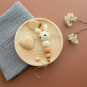 1PC Baby Wooden Teether Pacifier Clip Chain Elephant Pendant Crochet Beads Rodent Soother Clip Baby Shower Gift For Kids Toys