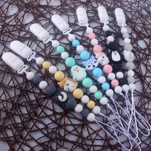 Cute BPA Free Silicone Animal Pendant Pacifier Clips Chain Nipple Holder for Infant Baby Shower Gift