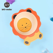 Load image into Gallery viewer, Let&#39;s Make Baby Bamboo Bowl+Spoon+Fork Feeding Food Tableware Set Cartoon Aniaml Bee Kid Dishes Bamboo Feeding Bowl Dinner Plate
