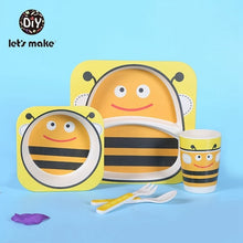 Load image into Gallery viewer, Let&#39;s Make Baby Bamboo Bowl+Spoon+Fork Feeding Food Tableware Set Cartoon Aniaml Bee Kid Dishes Bamboo Feeding Bowl Dinner Plate
