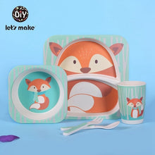 Load image into Gallery viewer, Let&#39;s Make Baby Bamboo Bowl+Spoon+Fork Feeding Food Tableware Set Cartoon Aniaml Bee Kid Dishes Bamboo Feeding Bowl Dinner Plate
