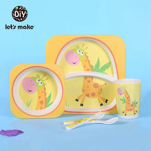 Load image into Gallery viewer, Let&#39;s Make Baby Bamboo Bowl+Spoon+Fork Feeding Food Tableware Set Cartoon Aniaml Bee Kid Dishes Bamboo Feeding Bowl Dinner Plate
