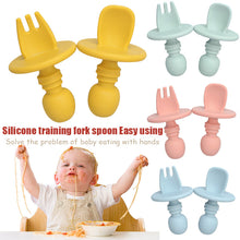 Load image into Gallery viewer, 2pcs/lot Baby Training Fork Spoon Set Silicone Baby Feeding Spoon And Fork Set  Food Grade Newbornrn Accessories Teether
