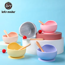 Load image into Gallery viewer, Let&#39;S Make 1set Silicone Baby Feeding Set Waterproof Spoon Non-Slip Feedings Silicone Bowl Tableware Baby Products Baby Plate
