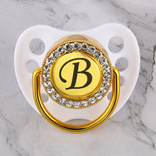 Load image into Gallery viewer, Luxury Glam Crystal White Bling Pacifier 26 Initial Letters Available Handmade Rhinestones Baby Dummy Wholesale
