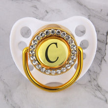 Load image into Gallery viewer, Luxury Glam Crystal White Bling Pacifier 26 Initial Letters Available Handmade Rhinestones Baby Dummy Wholesale
