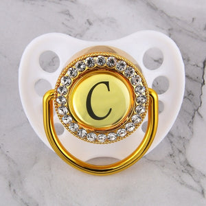 Luxury Glam Crystal White Bling Pacifier 26 Initial Letters Available Handmade Rhinestones Baby Dummy Wholesale