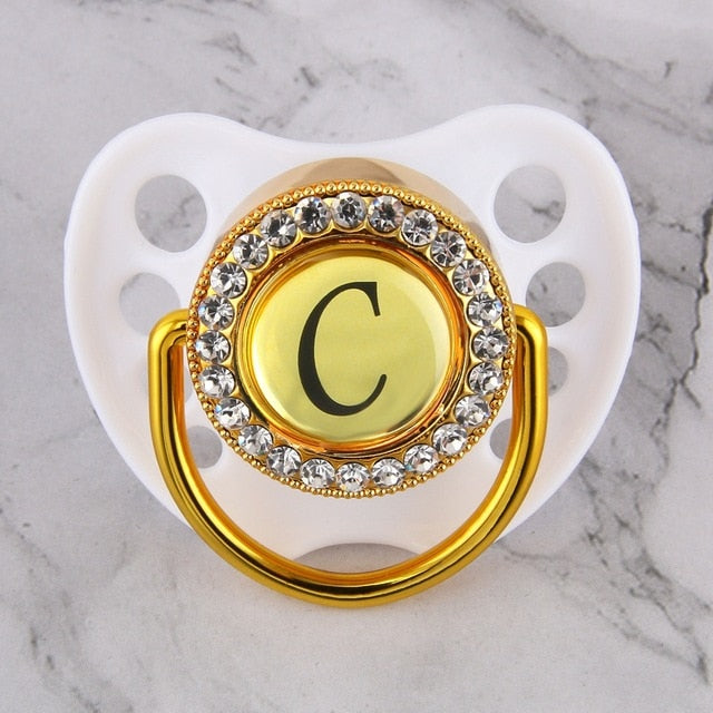 Luxury Glam Crystal White Bling Pacifier 26 Initial Letters Available Handmade Rhinestones Baby Dummy Wholesale