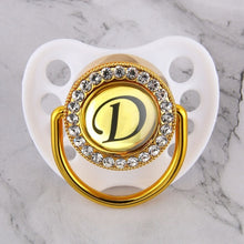 Load image into Gallery viewer, Luxury Glam Crystal White Bling Pacifier 26 Initial Letters Available Handmade Rhinestones Baby Dummy Wholesale
