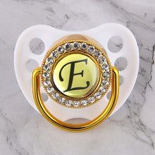 Load image into Gallery viewer, Luxury Glam Crystal White Bling Pacifier 26 Initial Letters Available Handmade Rhinestones Baby Dummy Wholesale
