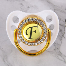 Load image into Gallery viewer, Luxury Glam Crystal White Bling Pacifier 26 Initial Letters Available Handmade Rhinestones Baby Dummy Wholesale
