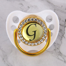 Load image into Gallery viewer, Luxury Glam Crystal White Bling Pacifier 26 Initial Letters Available Handmade Rhinestones Baby Dummy Wholesale
