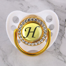 Load image into Gallery viewer, Luxury Glam Crystal White Bling Pacifier 26 Initial Letters Available Handmade Rhinestones Baby Dummy Wholesale
