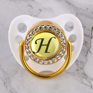 Luxury Glam Crystal White Bling Pacifier 26 Initial Letters Available Handmade Rhinestones Baby Dummy Wholesale