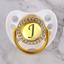 Load image into Gallery viewer, Luxury Glam Crystal White Bling Pacifier 26 Initial Letters Available Handmade Rhinestones Baby Dummy Wholesale
