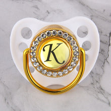 Load image into Gallery viewer, Luxury Glam Crystal White Bling Pacifier 26 Initial Letters Available Handmade Rhinestones Baby Dummy Wholesale
