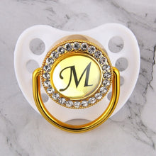 Load image into Gallery viewer, Luxury Glam Crystal White Bling Pacifier 26 Initial Letters Available Handmade Rhinestones Baby Dummy Wholesale
