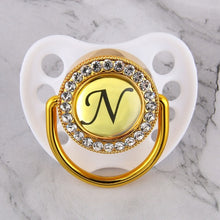 Load image into Gallery viewer, Luxury Glam Crystal White Bling Pacifier 26 Initial Letters Available Handmade Rhinestones Baby Dummy Wholesale
