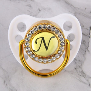 Luxury Glam Crystal White Bling Pacifier 26 Initial Letters Available Handmade Rhinestones Baby Dummy Wholesale