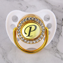 Load image into Gallery viewer, Luxury Glam Crystal White Bling Pacifier 26 Initial Letters Available Handmade Rhinestones Baby Dummy Wholesale
