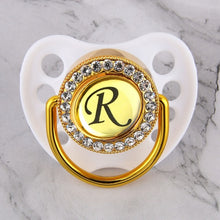 Load image into Gallery viewer, Luxury Glam Crystal White Bling Pacifier 26 Initial Letters Available Handmade Rhinestones Baby Dummy Wholesale
