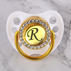 Luxury Glam Crystal White Bling Pacifier 26 Initial Letters Available Handmade Rhinestones Baby Dummy Wholesale