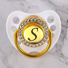 Load image into Gallery viewer, Luxury Glam Crystal White Bling Pacifier 26 Initial Letters Available Handmade Rhinestones Baby Dummy Wholesale
