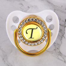 Load image into Gallery viewer, Luxury Glam Crystal White Bling Pacifier 26 Initial Letters Available Handmade Rhinestones Baby Dummy Wholesale
