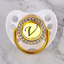 Load image into Gallery viewer, Luxury Glam Crystal White Bling Pacifier 26 Initial Letters Available Handmade Rhinestones Baby Dummy Wholesale
