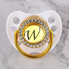 Load image into Gallery viewer, Luxury Glam Crystal White Bling Pacifier 26 Initial Letters Available Handmade Rhinestones Baby Dummy Wholesale
