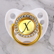 Load image into Gallery viewer, Luxury Glam Crystal White Bling Pacifier 26 Initial Letters Available Handmade Rhinestones Baby Dummy Wholesale
