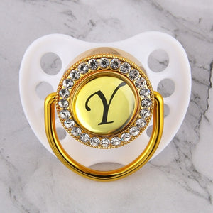 Luxury Glam Crystal White Bling Pacifier 26 Initial Letters Available Handmade Rhinestones Baby Dummy Wholesale