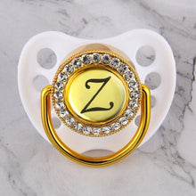 Load image into Gallery viewer, Luxury Glam Crystal White Bling Pacifier 26 Initial Letters Available Handmade Rhinestones Baby Dummy Wholesale
