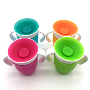 360 Degrees Leakproof Magic Kids Water Feeding Bottle Rotated Baby Learning Drinking plastic Cup with Double Handle Flip